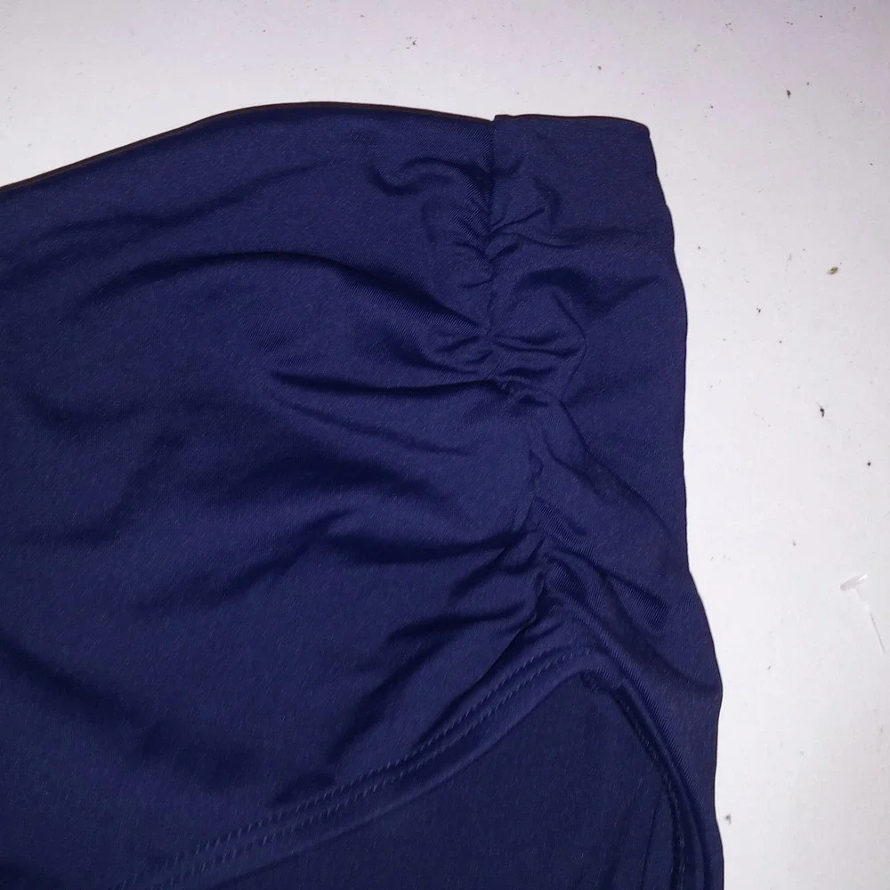 Anne Cole Swim Bottom High Waist XL Solid Navy Blue Scrunch Sides